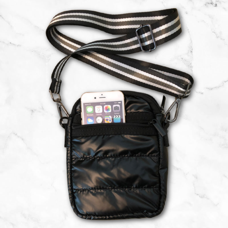 Puffer-Style Phone-Bag in Black