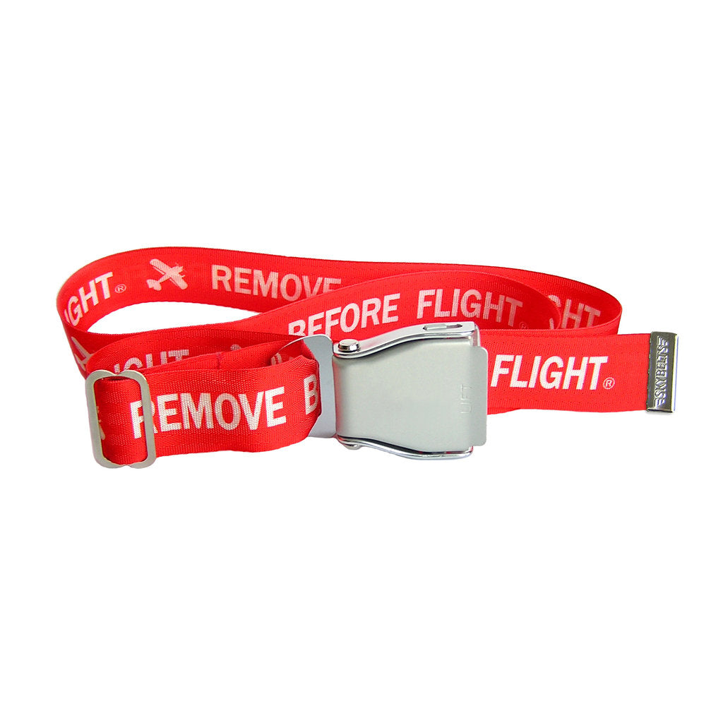 Airline Seatbelt Buckle Fashion Belt - (Red) Remove Before Flight