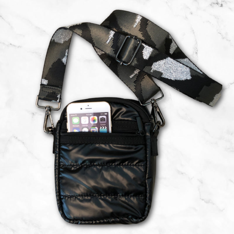 Puffer-Style Phone-Bag in Black