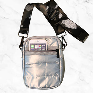 Puffer-Style Phone Bag in Silver