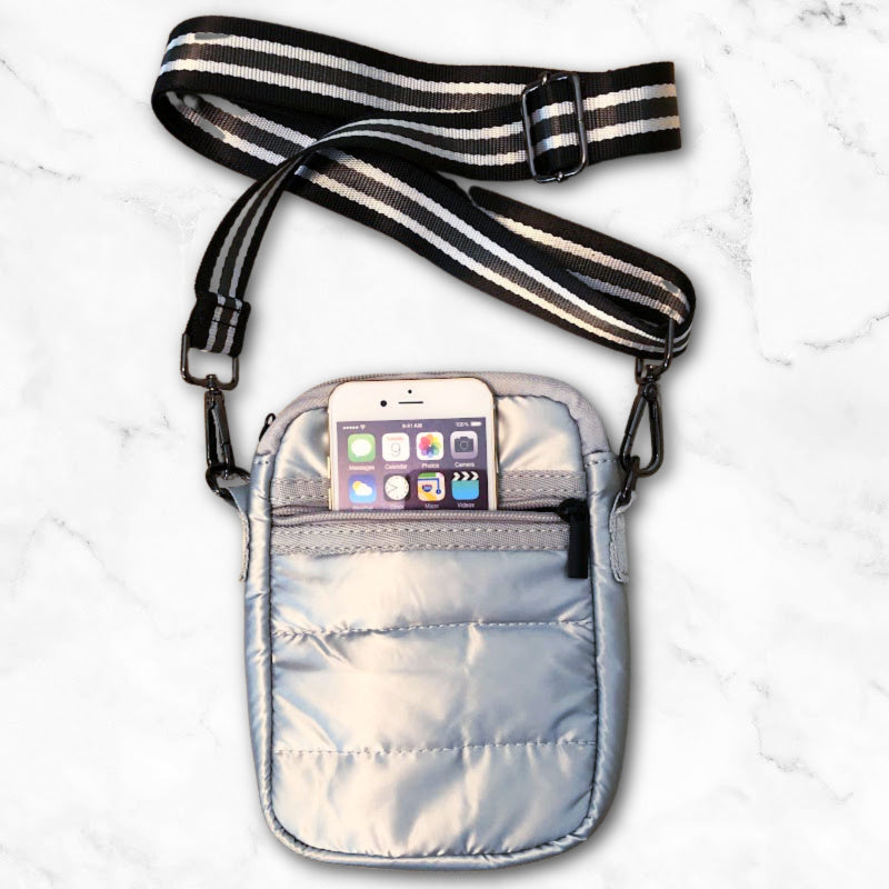 Puffer-Style Phone Bag in Silver